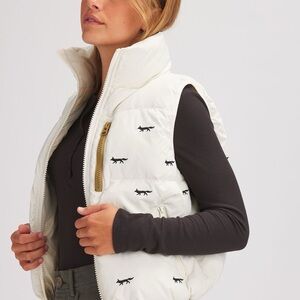 Basin + Range White/Cream Puffer Vest with Black Embroidery Cute Comfy Foxes